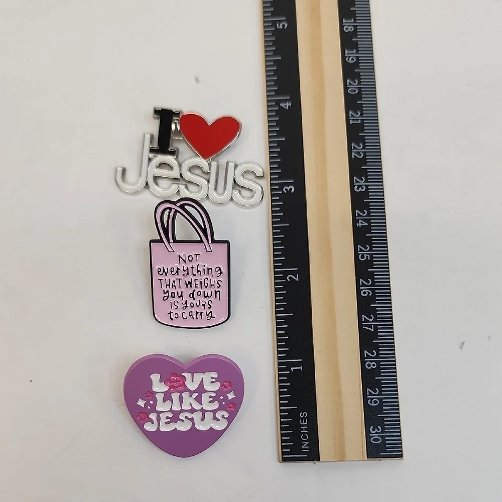 Christian Enamel Pin Set Love Like Jesus Pink Red Purple Heart Pins - Picture 6 of 6